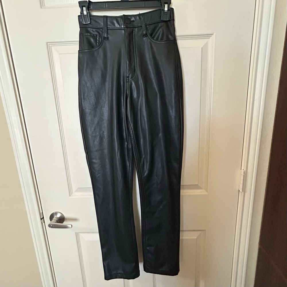 Abercrombie & Fitch Black Faux Leather Straight-Leg Pants Curve Love 90s